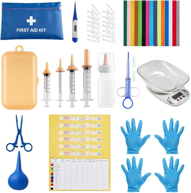ZONEXCHIC 52pcs Puppy Whelping Supplies,Whelping kit,Puppies Birth,Kitten Dog Supplies,Puppy kit,Bottle Feeding kit for Newborn Puppy, Puppy Whelping Collars,Tube,Cord Clamps,Gloves,Digital Thermometer Scale - Image 1